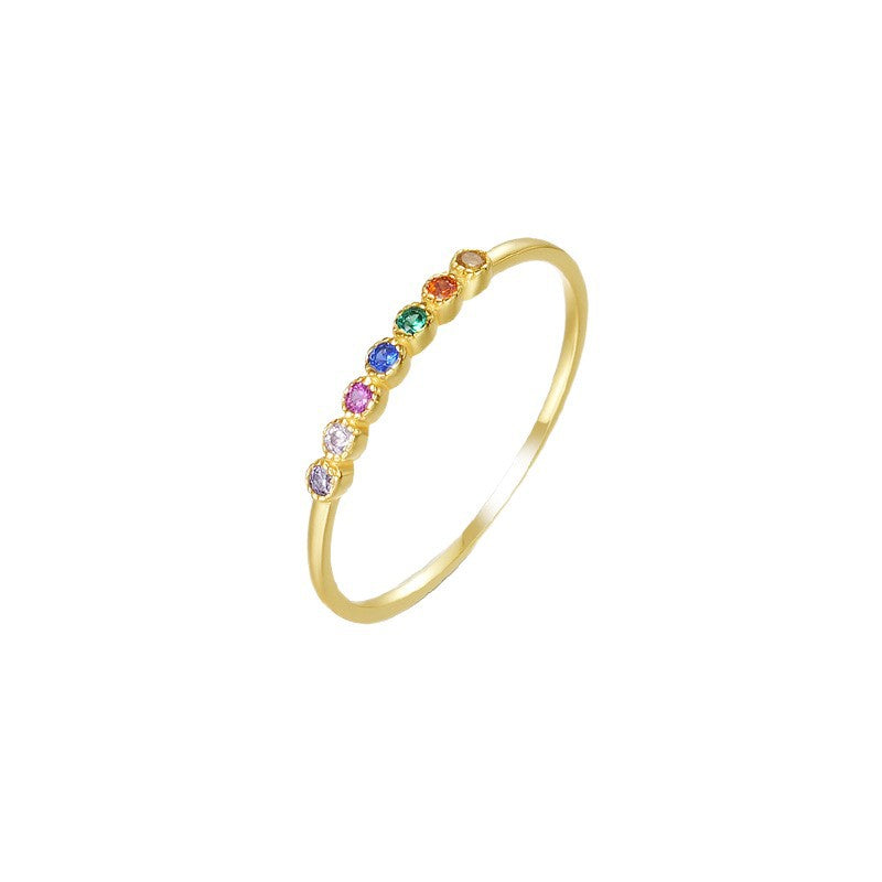 S925 Sterling Silver Rainbow Zircon Ring