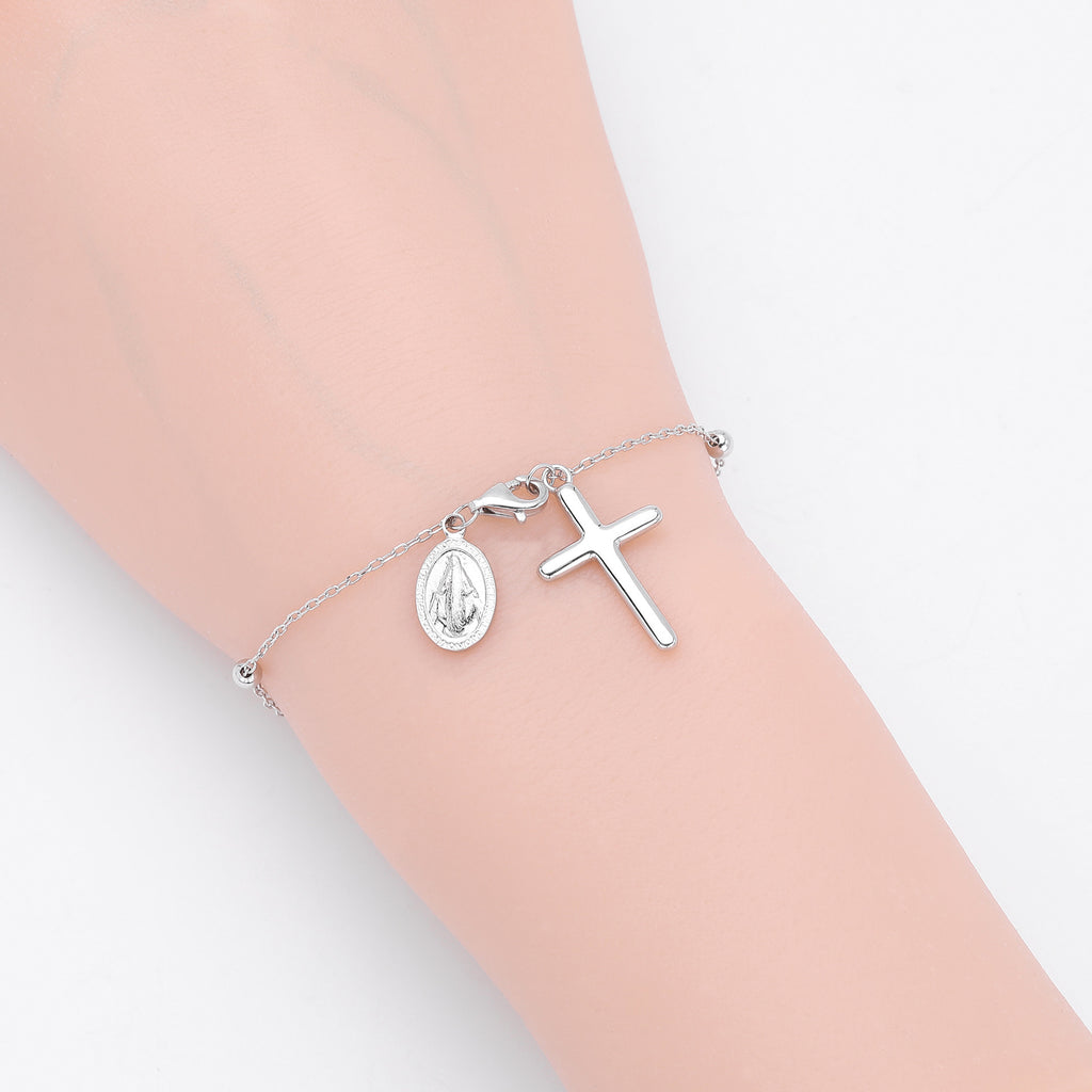 S925 Sterling Silver Rosary Cross Bracelet