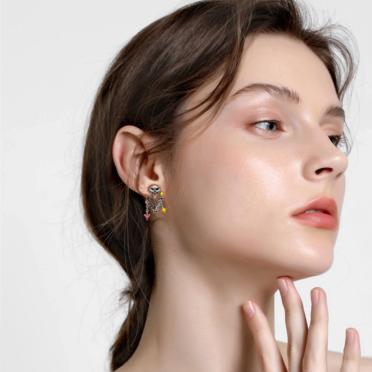 S925 Sterling Silver Halloween Skull and Bone Stud Earrings