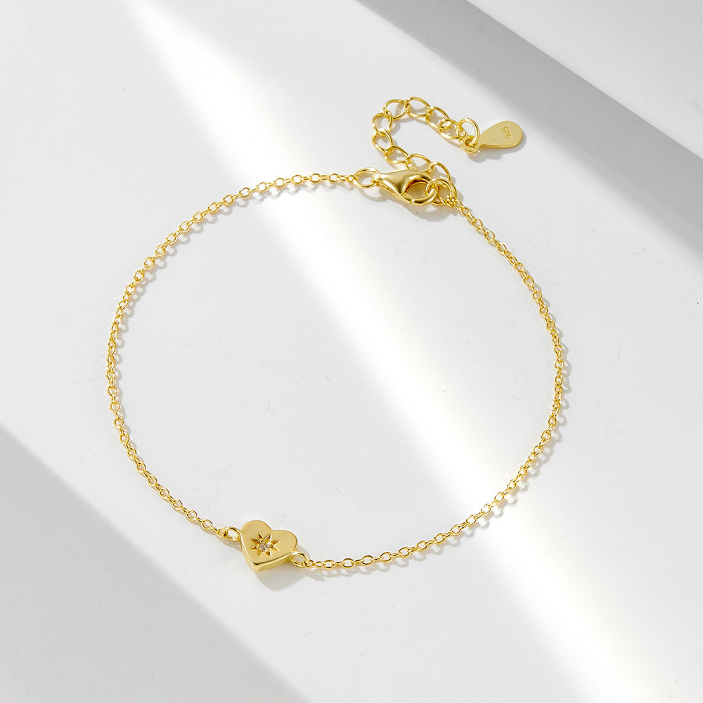 S925 Sterling Silver Electroplated 14K Gold Heart Shaped Love Bracelet