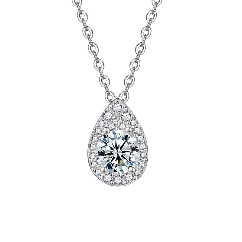S925 Sterling Silver Water Drop Pendant Moissanite Necklace