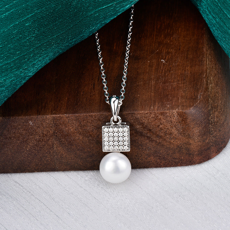S925 Sterling Silver Moissanite Pearl Pendant Necklace