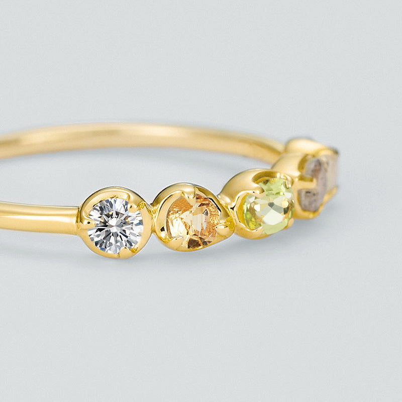S925 Sterling Silver Gold-Plated Natural Peridot Ring