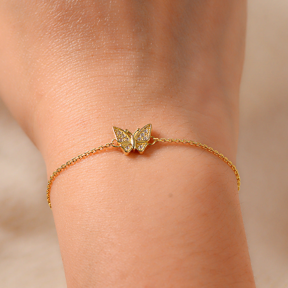 S925 Sterling Silver Zircon Butterfly Bracelet