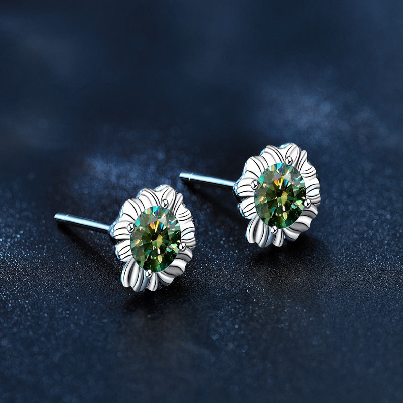 Cute and delicate Christmas moissanite sunflower 925 sterling silver stud earrings