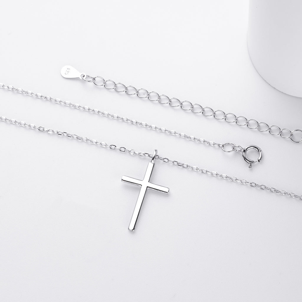 S925 Sterling Silver Simple Polished Cross Necklace