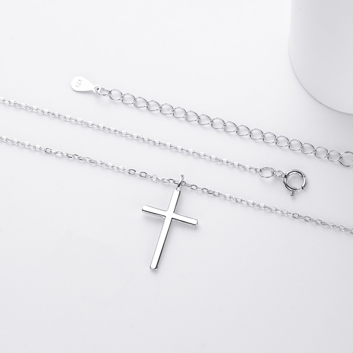 S925 Sterling Silver Simple Polished Cross Necklace