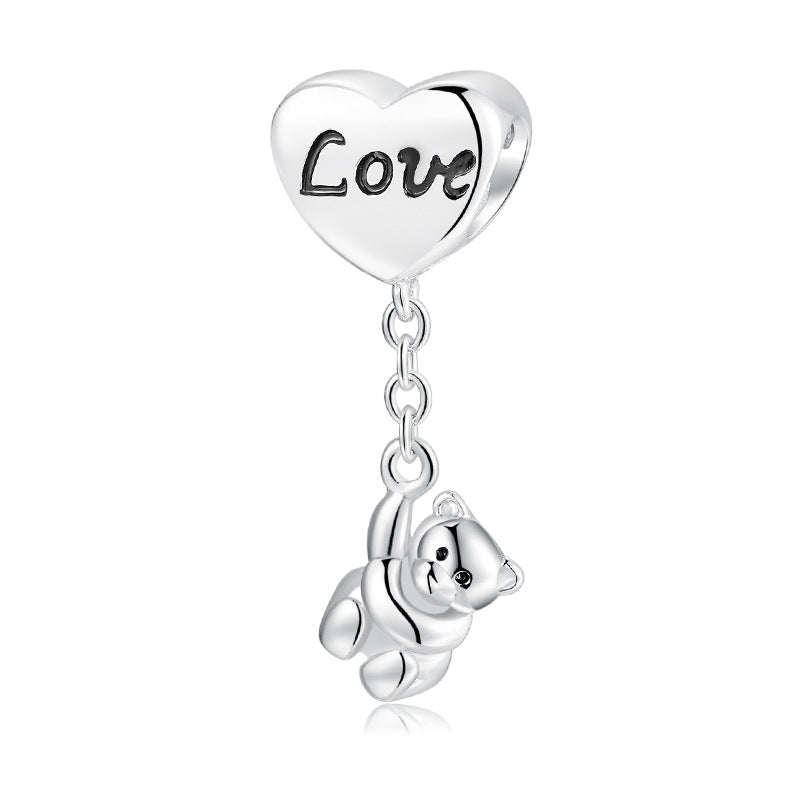 S925 Sterling Silver Loving Heart Couple Bear Pendant