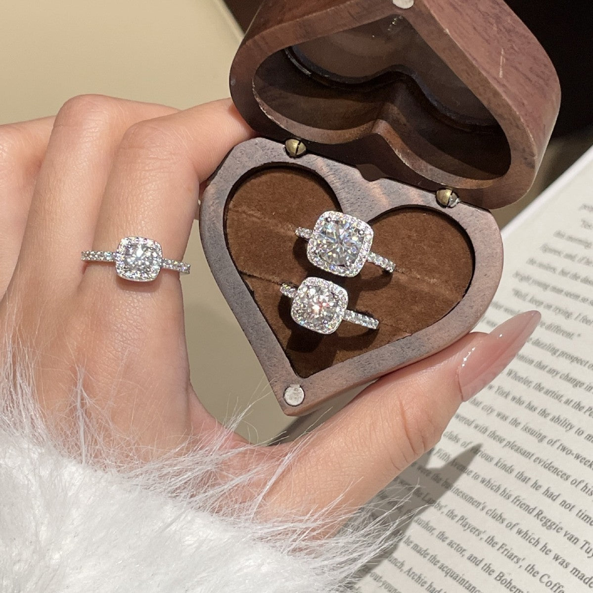 S925 Sterling Silver Square-Cut Moissanite Ring