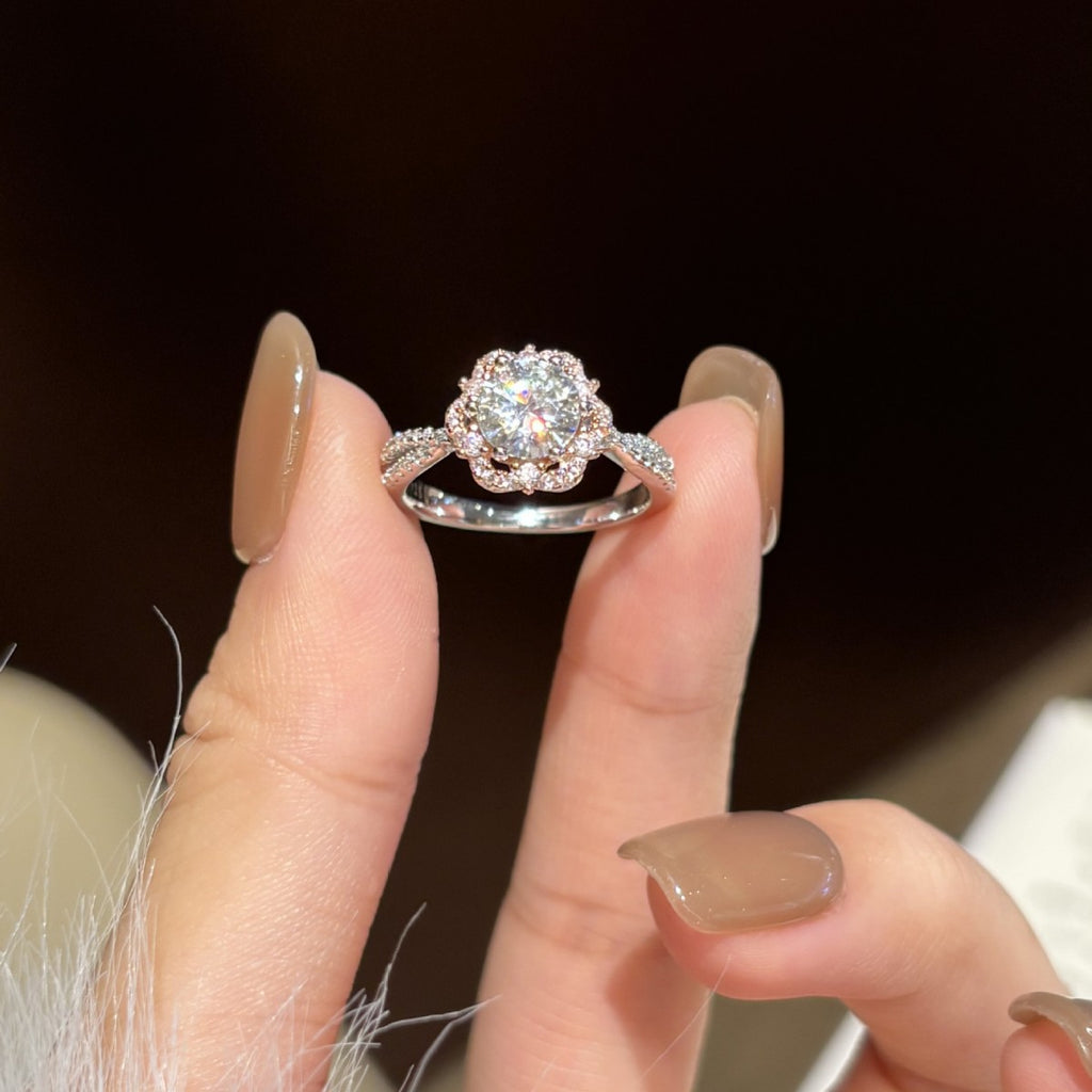 s925 Sterling Silver 1-Carat Moissanite Flower Ring with Twisted Shank