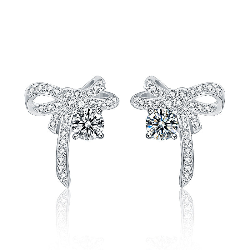 Exquisite 925 sterling silver moissanite bow earrings