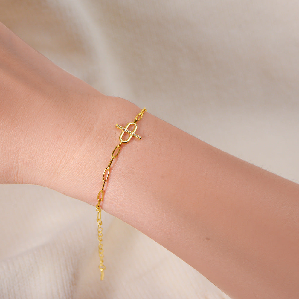 S925 Sterling Silver Slightly Inlaid Zircon Simple Chain Bracelet