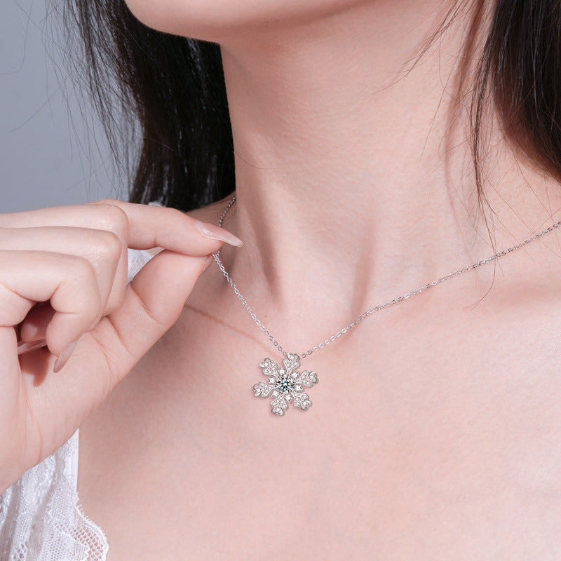 S925 Sterling Silver Moissanite Snowflake Pendant Necklace