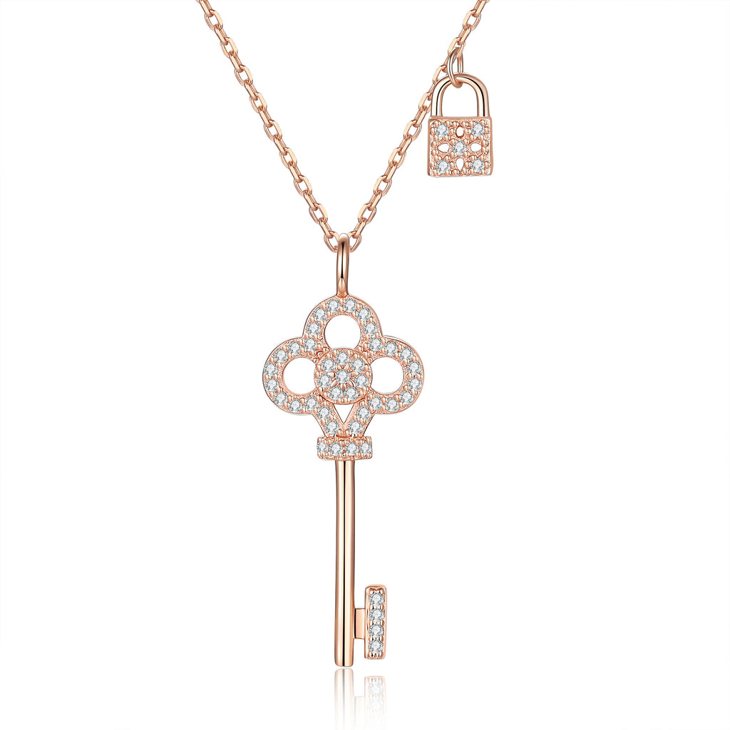S925 Sterling Silver Key and Lock Moissanite Necklace