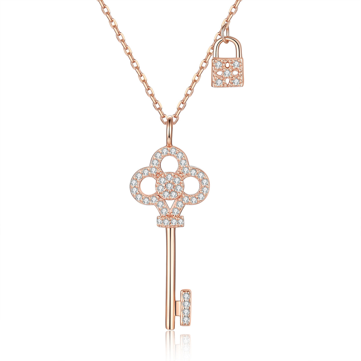 S925 Sterling Silver Key and Lock Moissanite Necklace