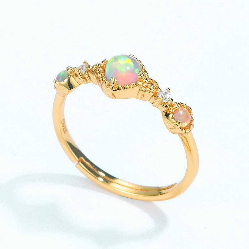 S925 Sterling Silver Gold-Plated Artificial Opal Ring
