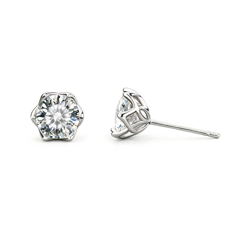 S925 Sterling Silver Moissanite Lace Six-Prong Stud Earrings