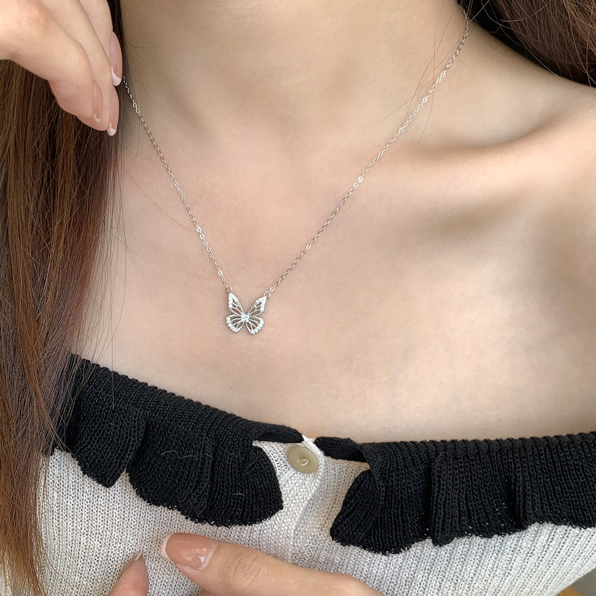 S925 Sterling Silver Necklace with Micro-set Zirconia