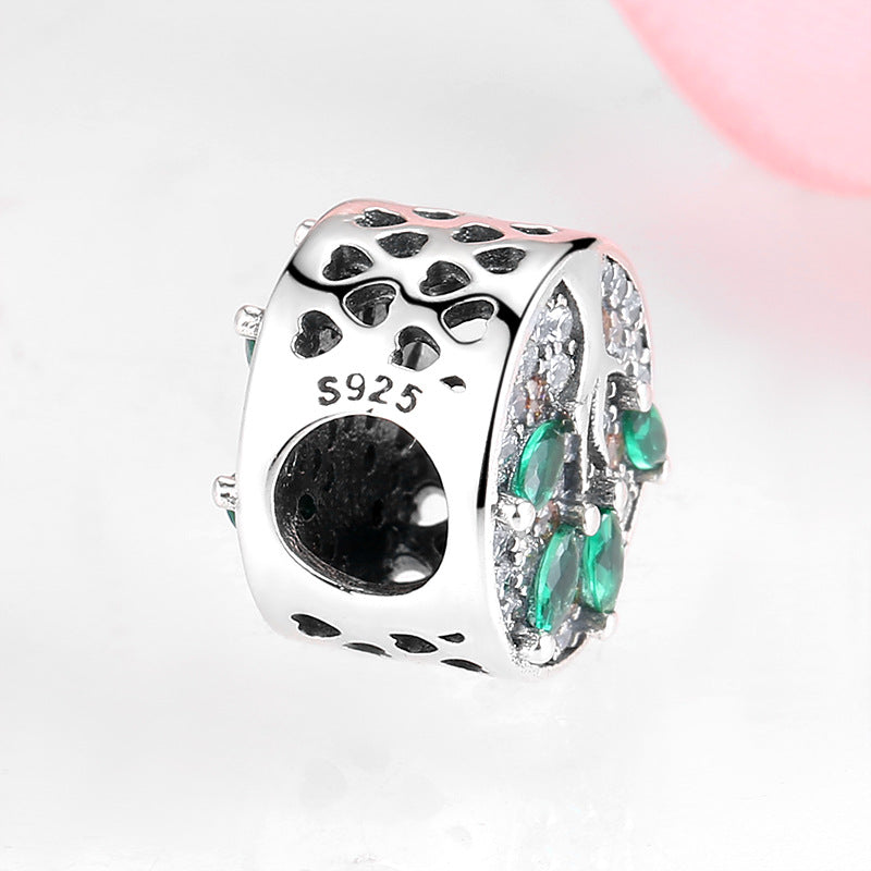 S925 Sterling Silver Hollow Tree of Life Green Zircon Bead Pendant