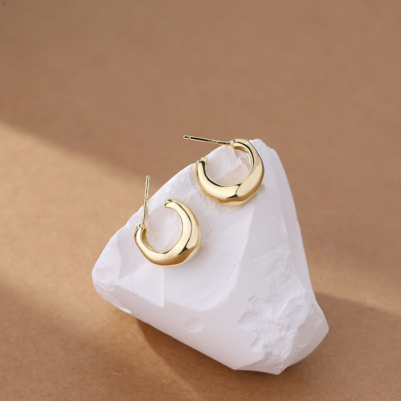 925 Sterling Silver C-Shaped Stud Earrings