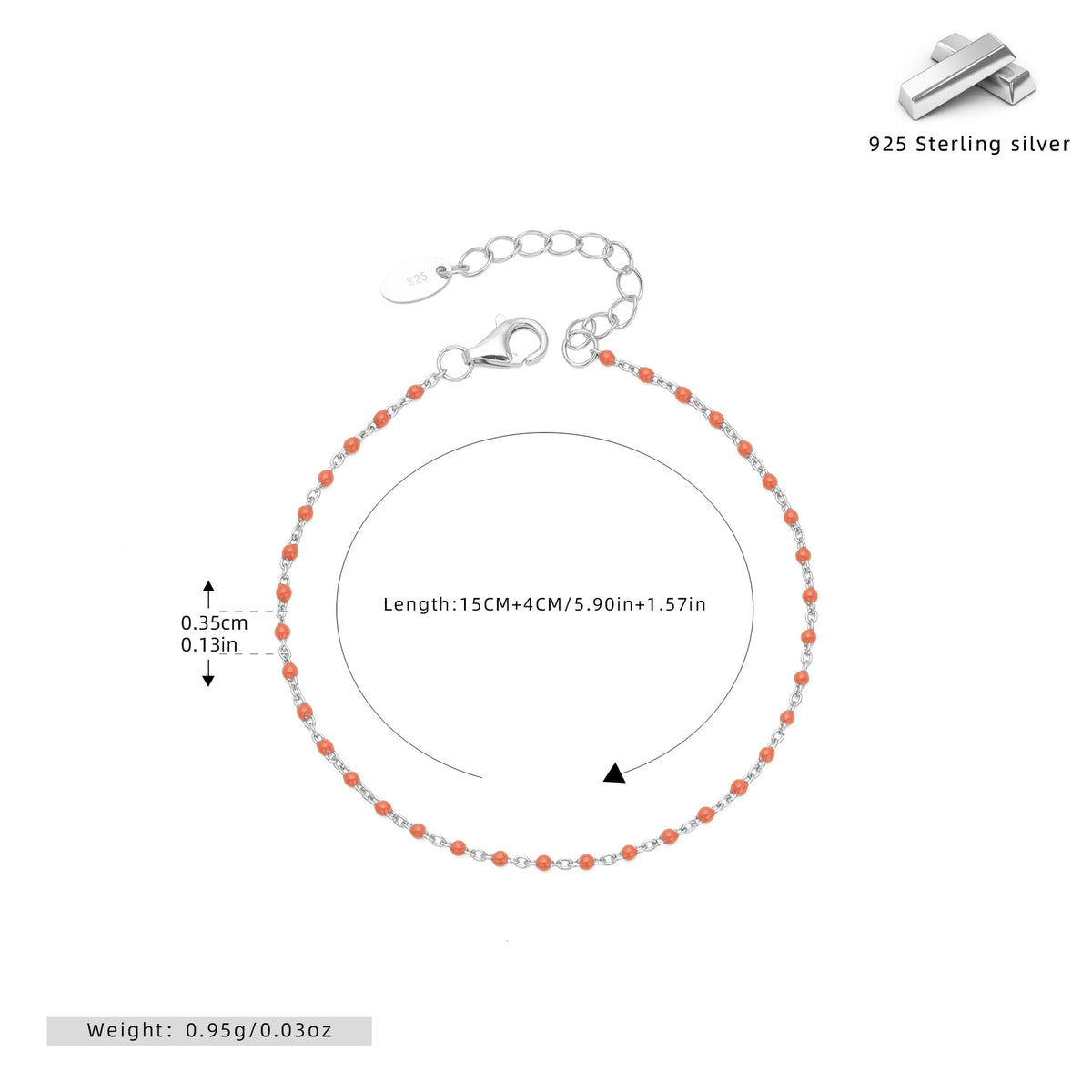 S925 Sterling Silver Bracelet with Colorful Enamel Detail