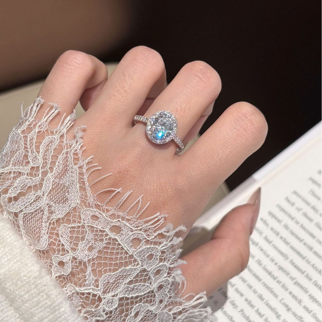 S925 Silver Oval-Shaped Ring with Colored Moissanite