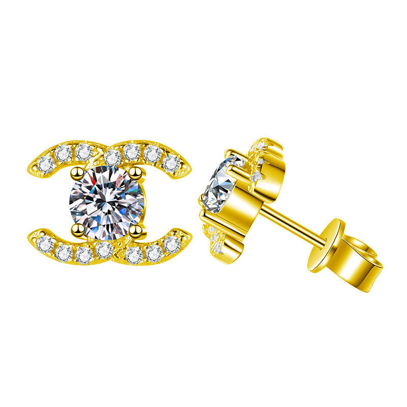 925 Sterling Silver "Double C" Moissanite Stud Earrings — Simple & Sophisticated