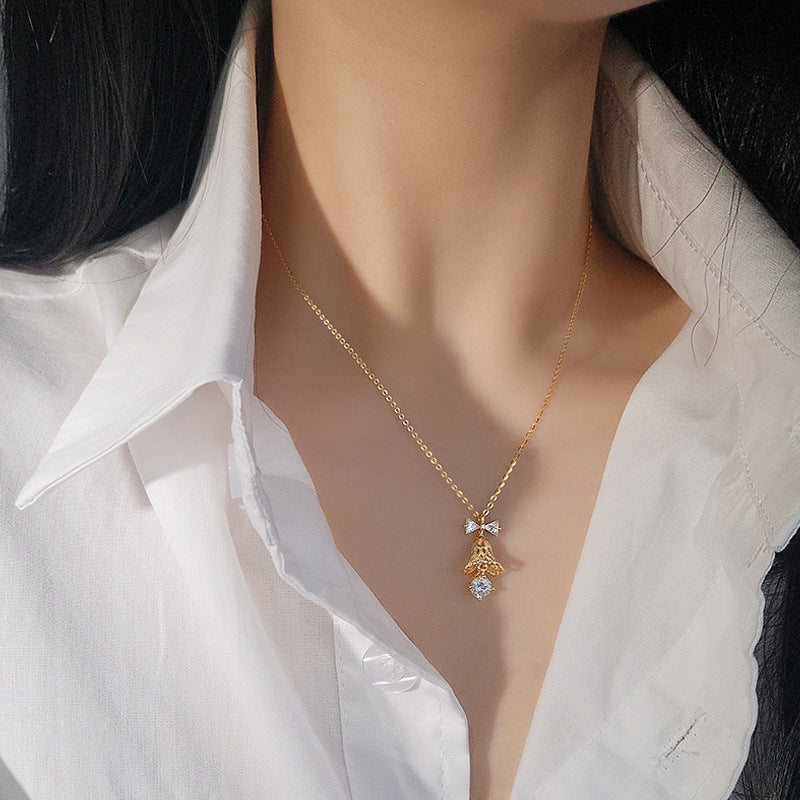 S925 Sterling Silver Moissanite Bell Pendant Necklace