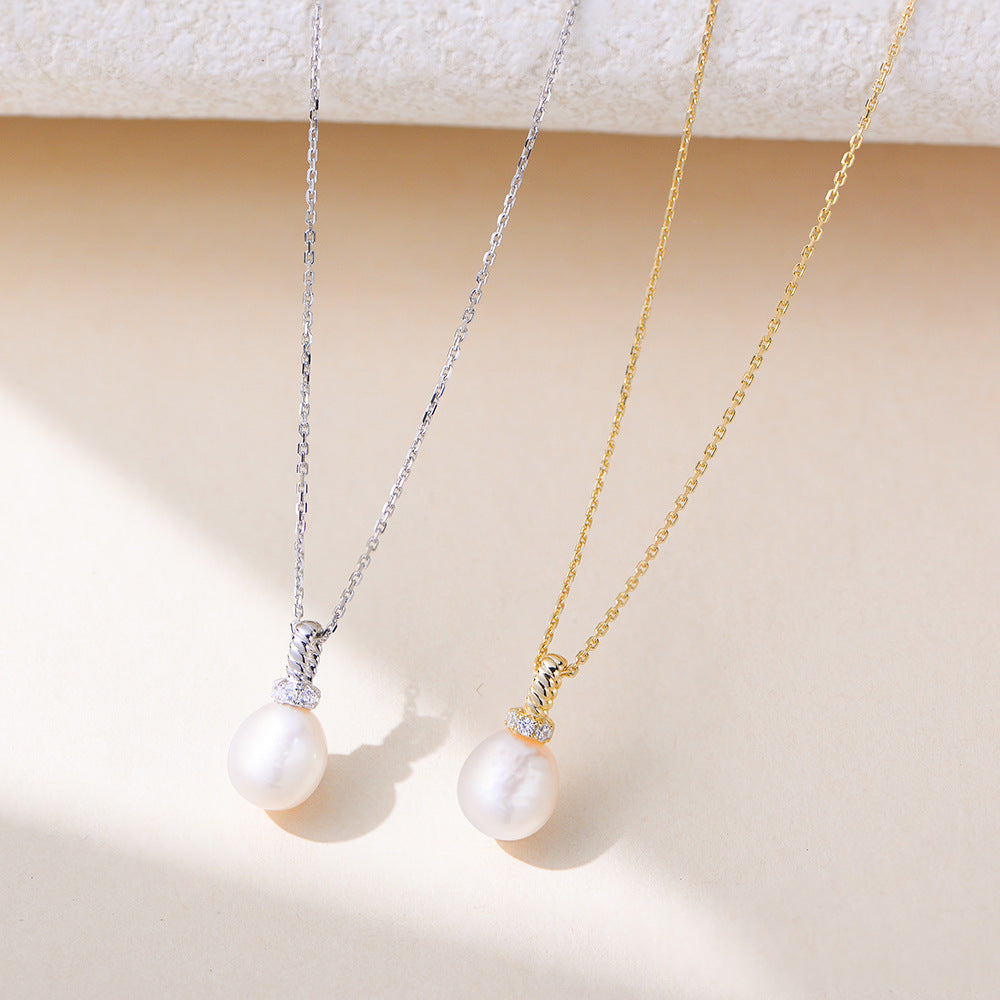 S925 Sterling Silver Fashionable Natural Pearl Zircon Inlaid Necklace