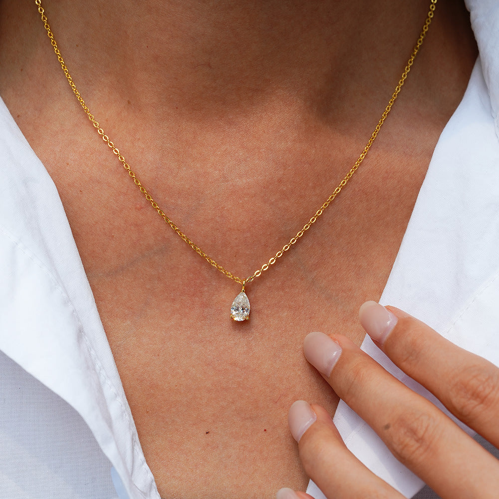 Pear Cut Moissanite Solitaire Pendant in 925 Sterling Silver