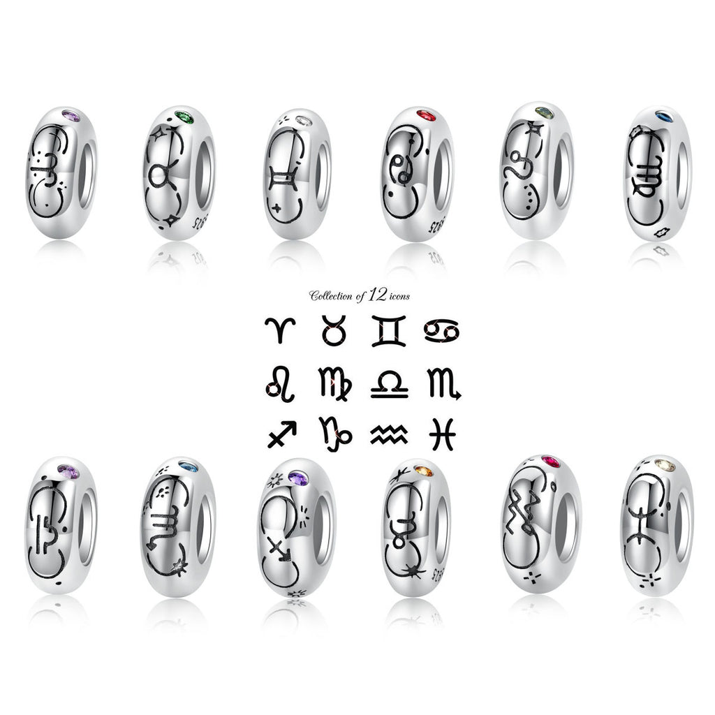 S925 Sterling Silver 12 Constellation Zircon Spacer Beads Pendant