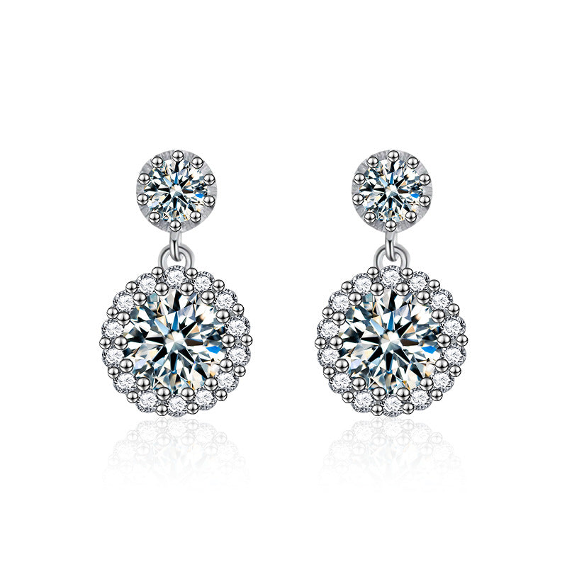 S925 Sterling Silver Moissanite Round X-Shaped Earrings