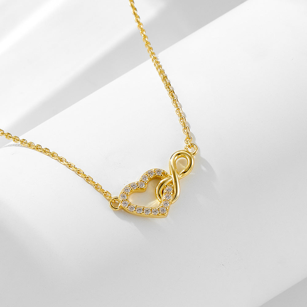 S925 Sterling Silver Lucky 8-Word Unlimited Heart-Shaped Zircon Necklace