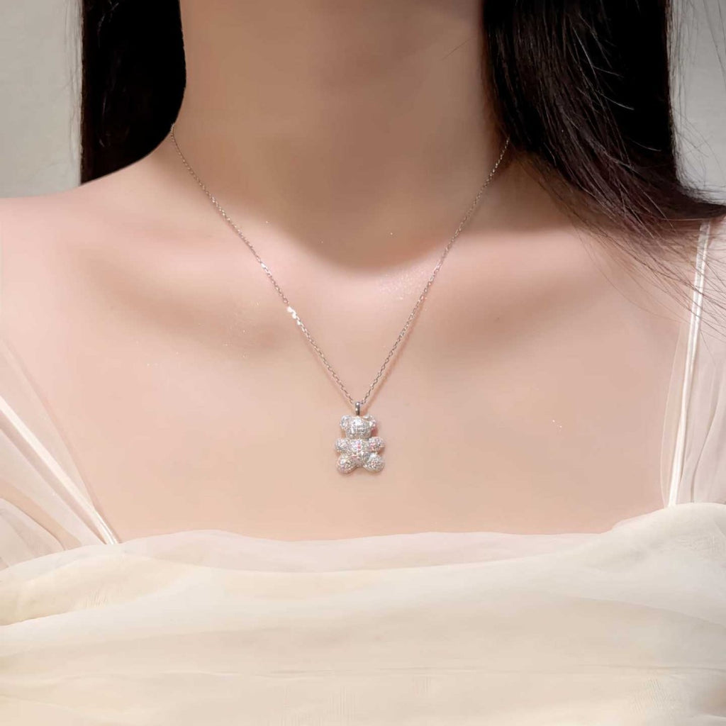 S925 Sterling Silver 18K Gold-Plated Cute Bear Pendant Necklace