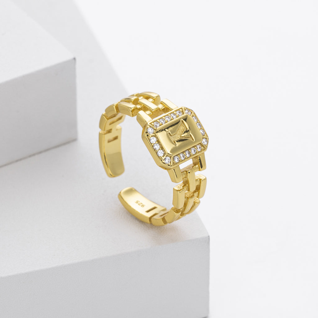 Stylish and simple S925 sterling silver ring with English letter band