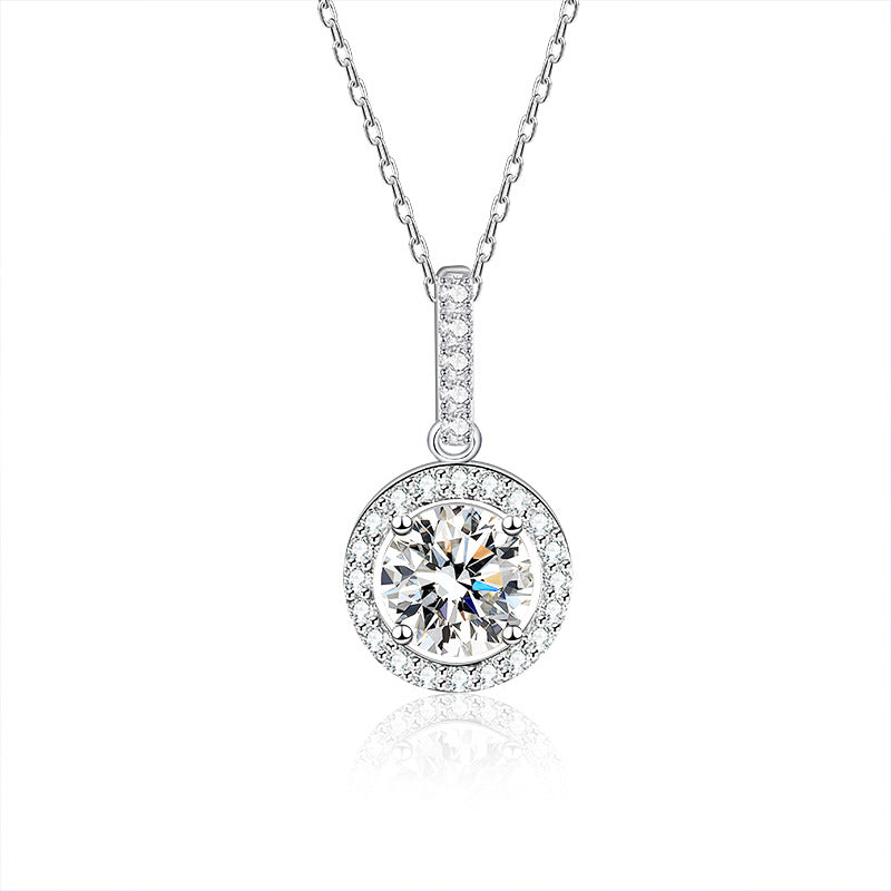 S925 Sterling Silver Moissanite T-Shaped round Bag Necklace