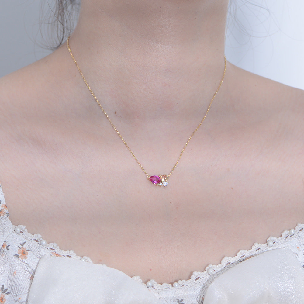 S925 Sterling Silver Ruby Clavicle Chain Zircon Necklace