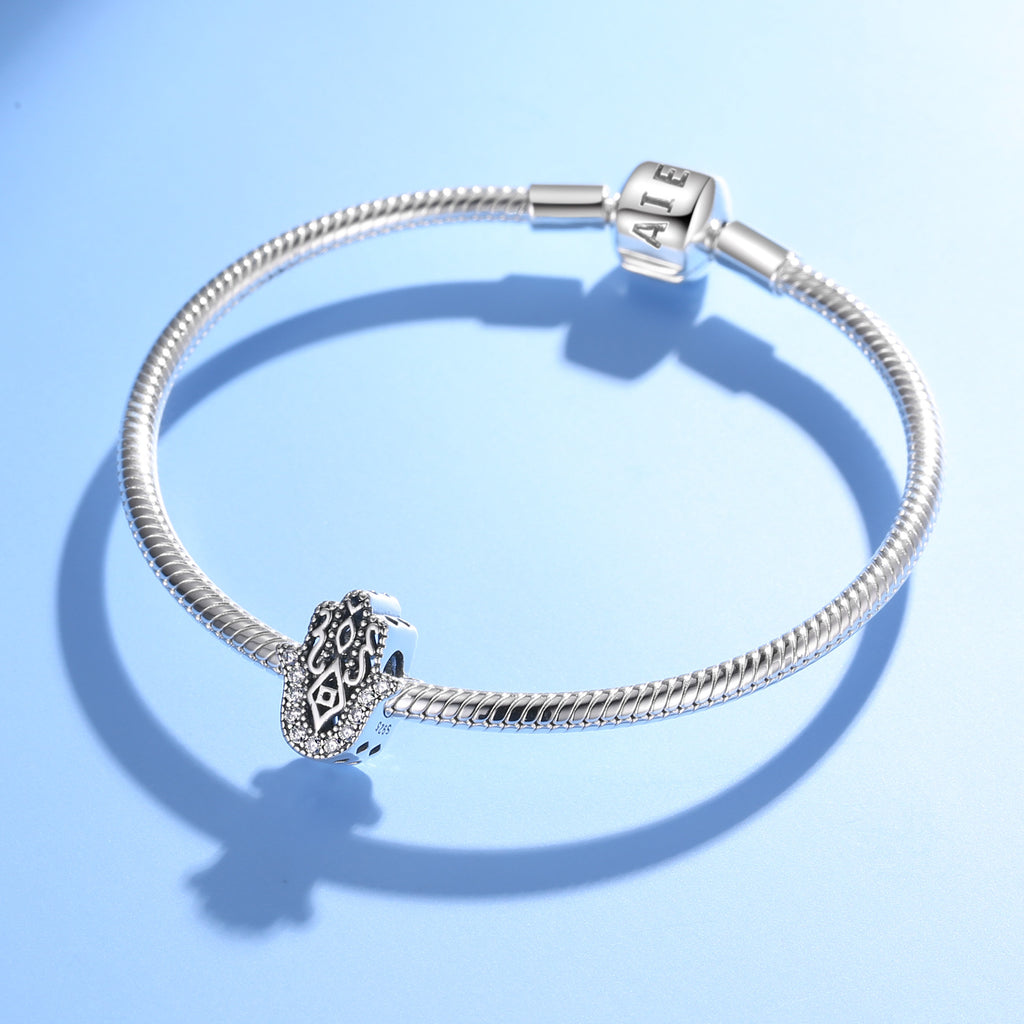 S925 Sterling Silver Fatima Zircon-Embedded Bracelet Beads Pendant