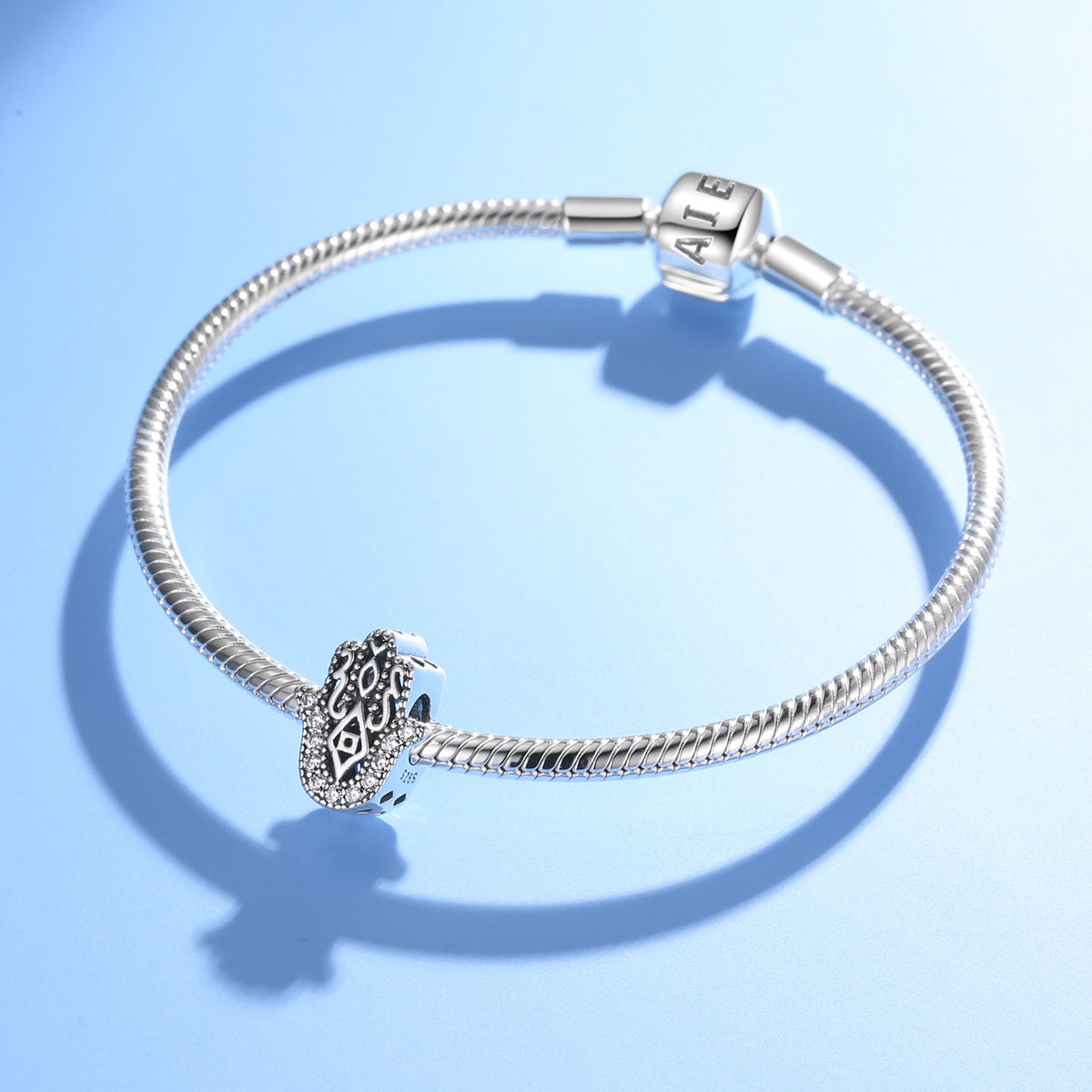 S925 Sterling Silver Fatima Zircon-Embedded Bracelet Beads Pendant