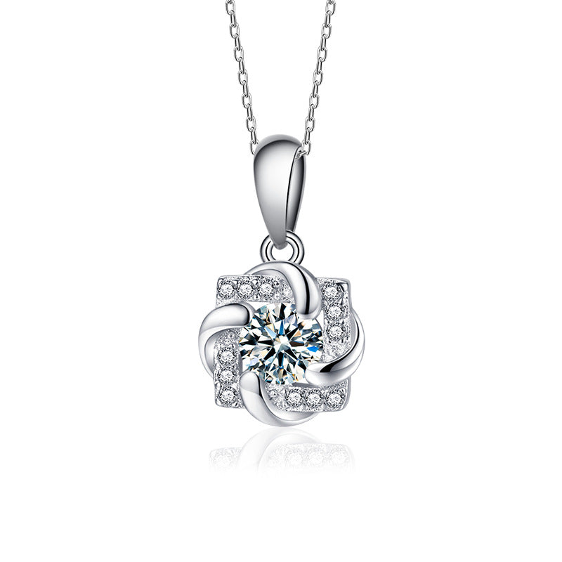 S925 Sterling Silver Moissanite Windmill Pendant Necklace