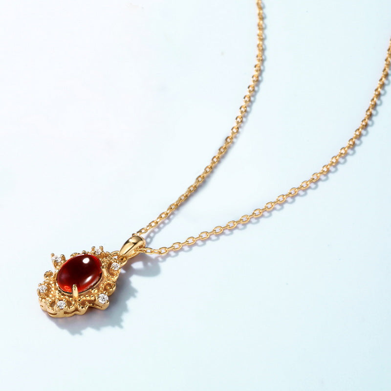 S925 Sterling Silver Retro Pomegranate Pendant Necklace