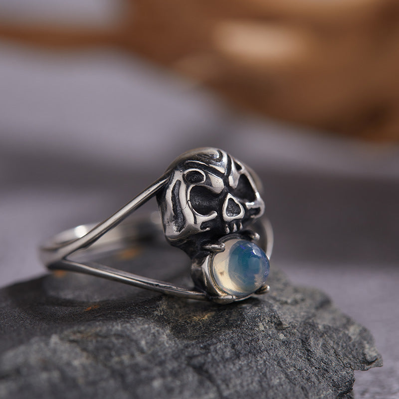 S925 Sterling Silver Halloween Thai Silver Skull Open Ring