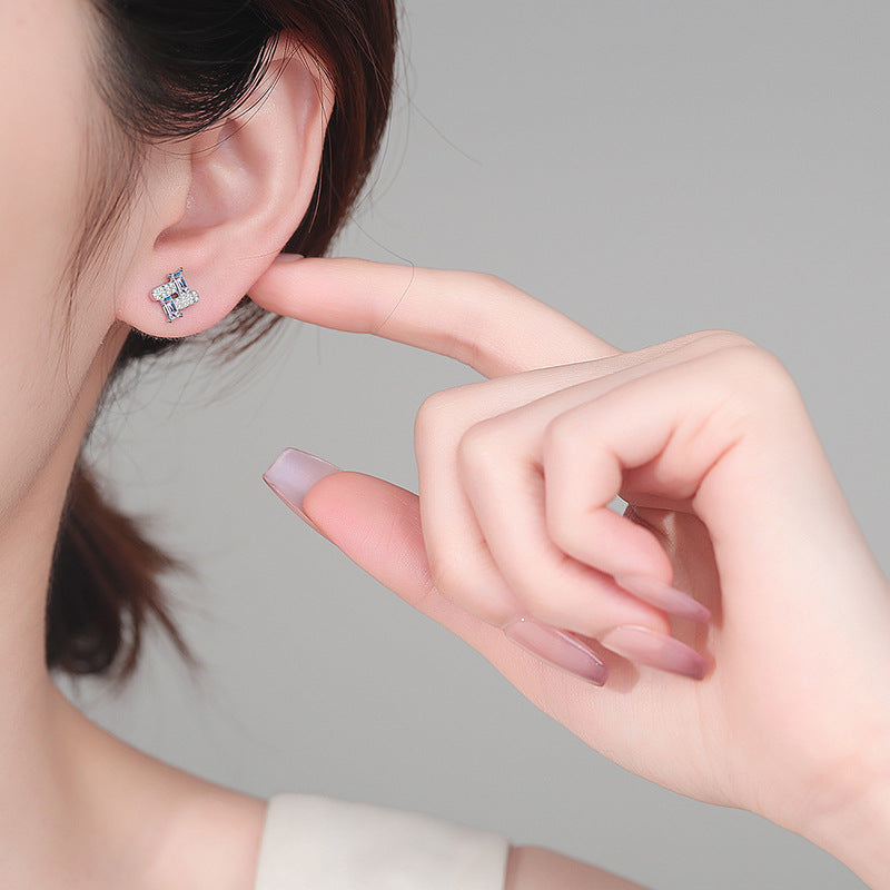 S925 sterling silver rectangular moissanite stud earrings