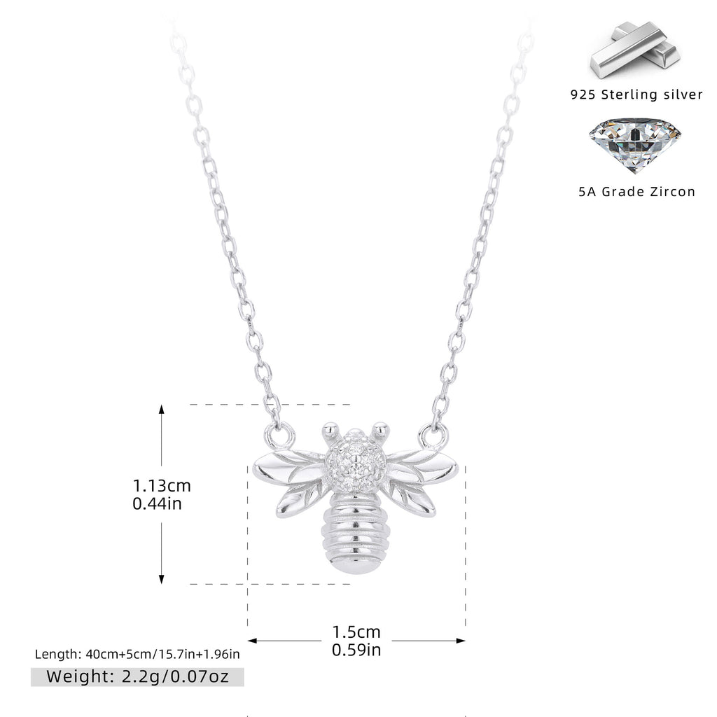 S925 pure silver fashionable zirconia bee-shaped necklace