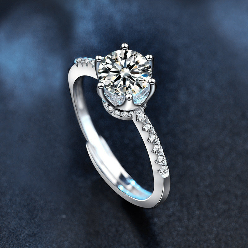 S925 Sterling Silver Crown Moissanite Ring