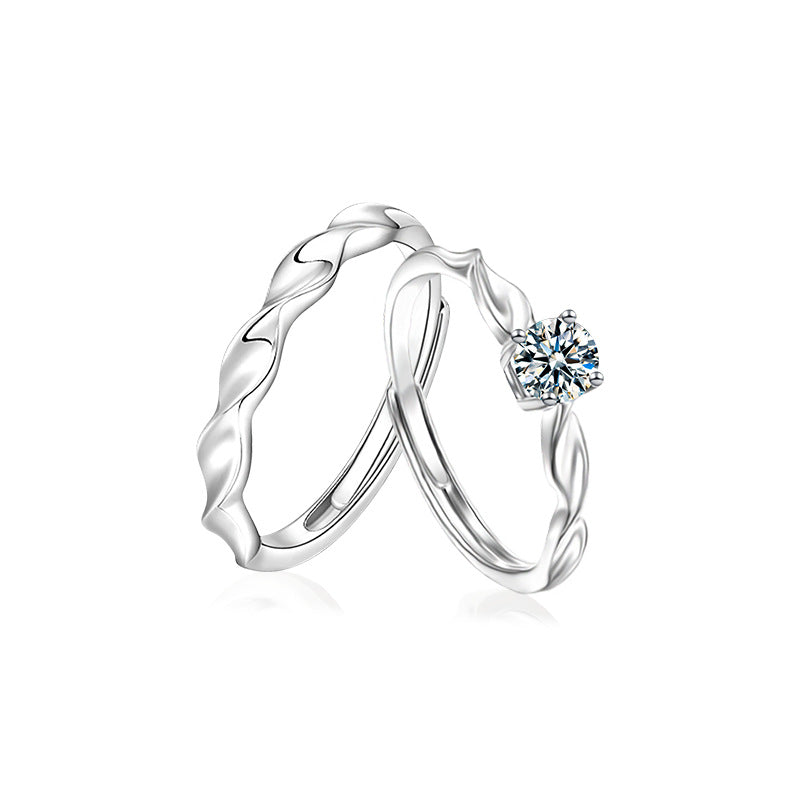S925 Sterling Silver Twist Moissanite Couple Ring