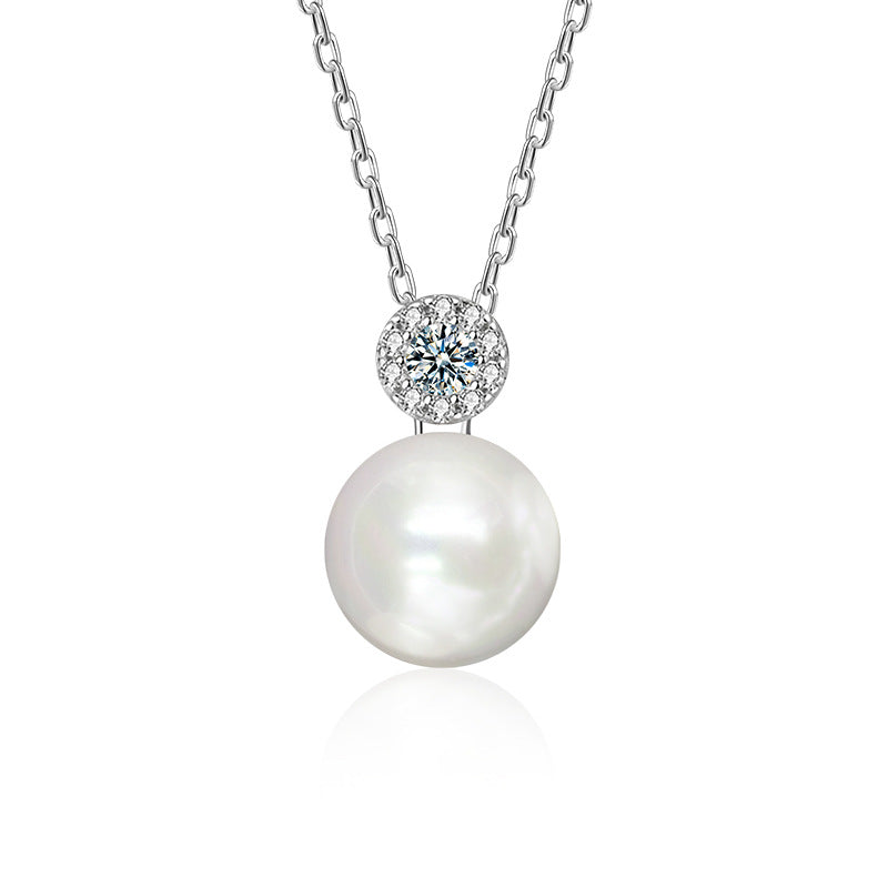 S925 Sterling Silver Moissanite Pearl Necklace