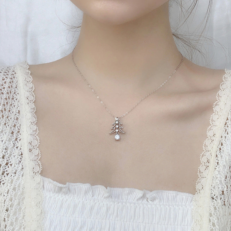 S925 Sterling Silver Moissanite Christmas Tree Pendant Necklace
