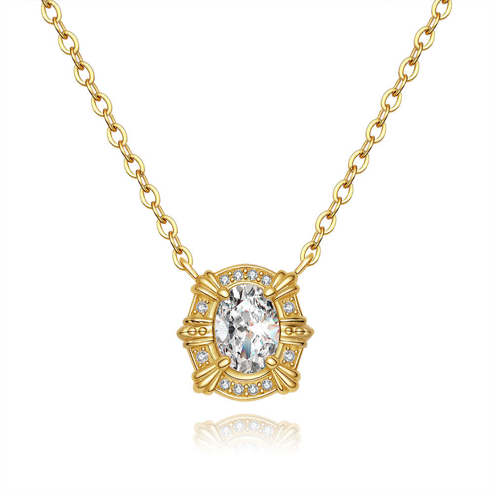 Vintage Oval Moissanite Pendant Necklace in 925 Sterling Silver