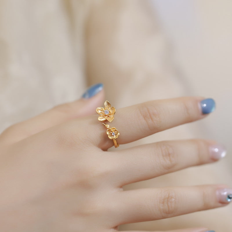 S925 Sterling Silver Gold-Plated Flower Zircon Ring